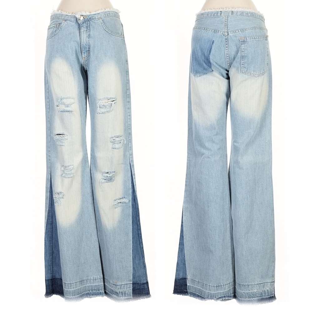 Swing Distressed Italian Made Flared Tall Mid Rise Jeans